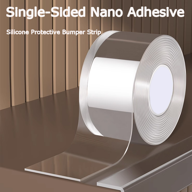 Silicone Tap Washer - シリコン保護衝突防止ストリップ付き片面ナノ強力粘着テープ、幅広で厚みのあるソフト透明テープ