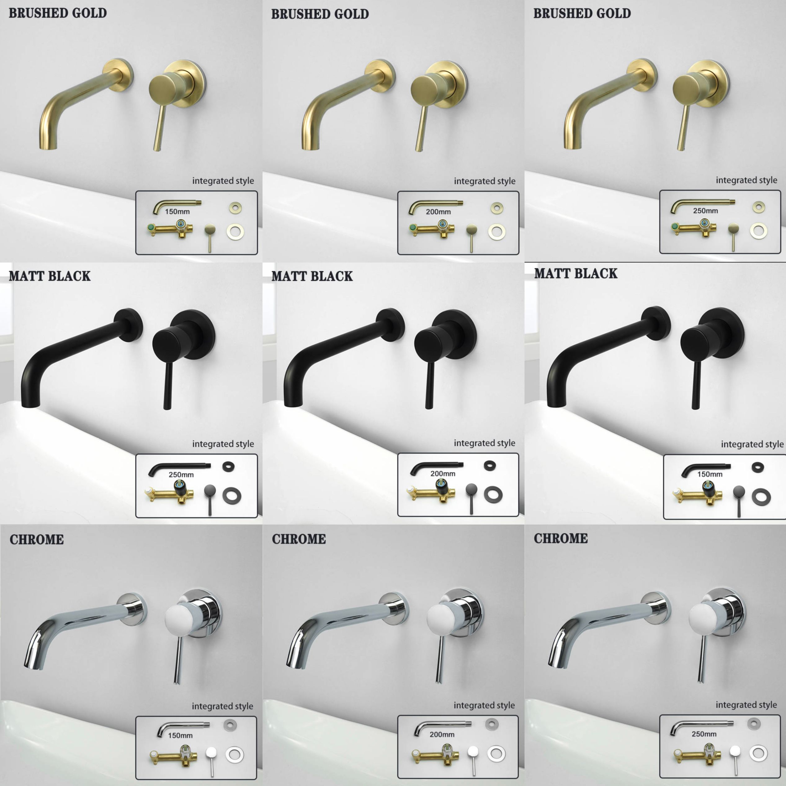 Basin Mixer Cartridge - 真鍮製洗面台蛇口 シンクタップ 温水冷水対応 壁付けスパウト バス シングルハンドル