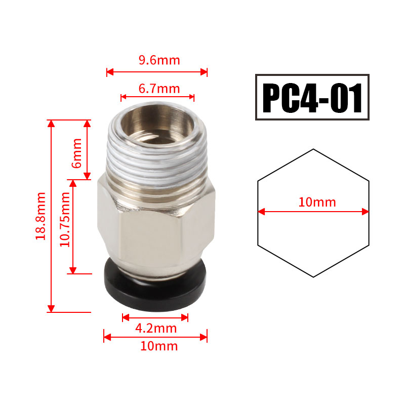 10 ピース/ロット PC4-M10 空気圧コネクタ 3D  - Ptfe Tape Thread のレビューと価格