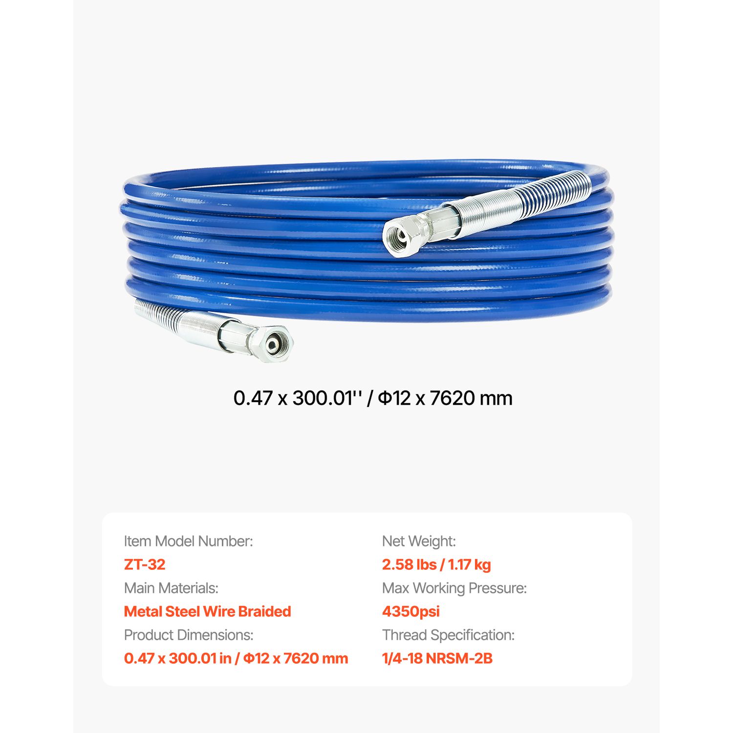 25フィートエアレスペイントスプレーヤーホース、1/4インチ - Flexible Hose Braided のレビューと価格
